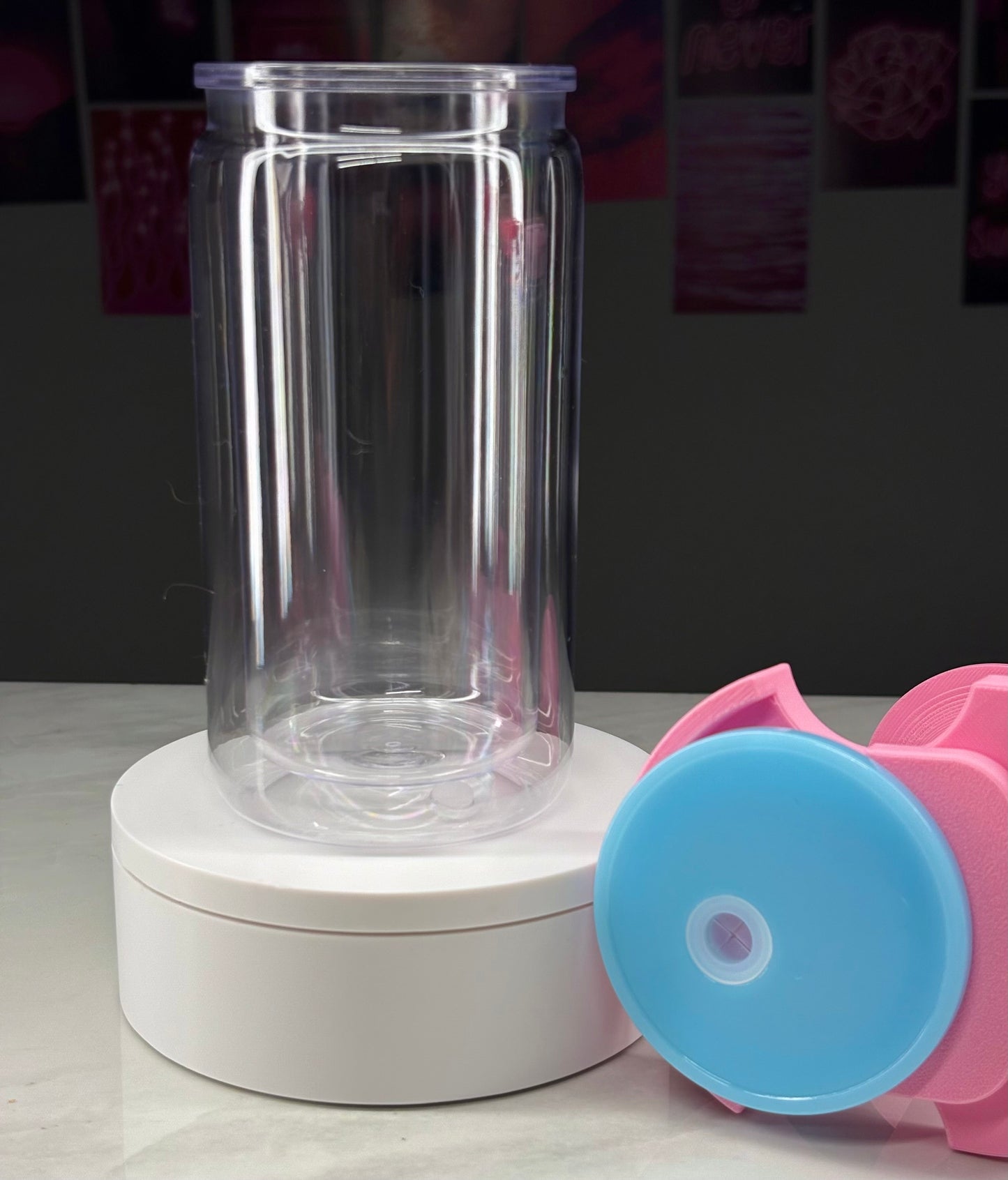 16 oz Acrylic Snowglobe Light Blue Lid