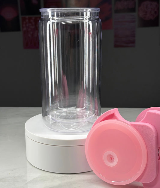 16 oz Acrylic Snowglobe Pink Lid